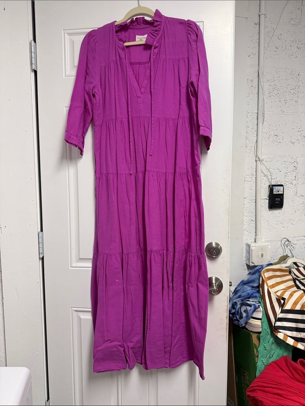 HONORINE Women's Magenta Tiered Linen Maxi Dress - Size Small - NEVER WORN
